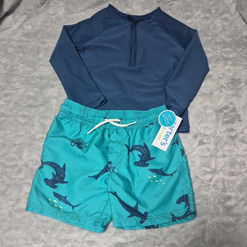 Carter's Navy and Teal Shark Rashguard Set
